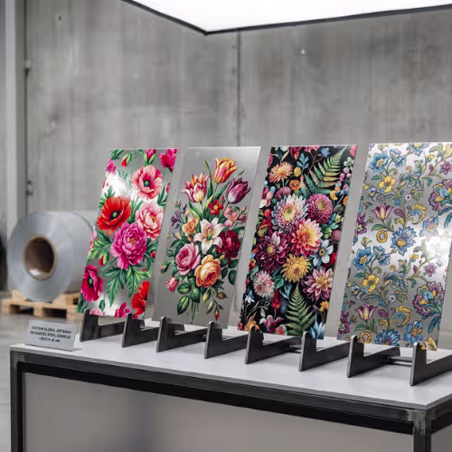 Custom floral steel sample