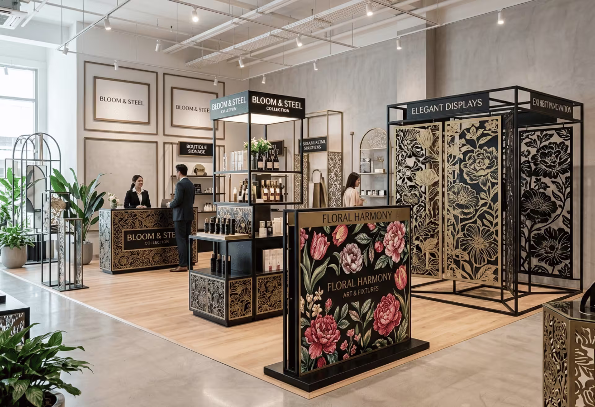 Floral steel display panels