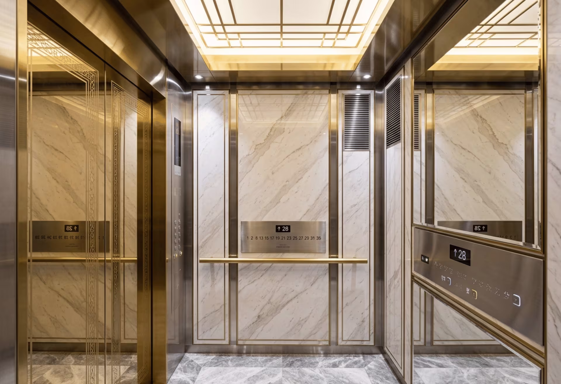 Marble steel elevator interior