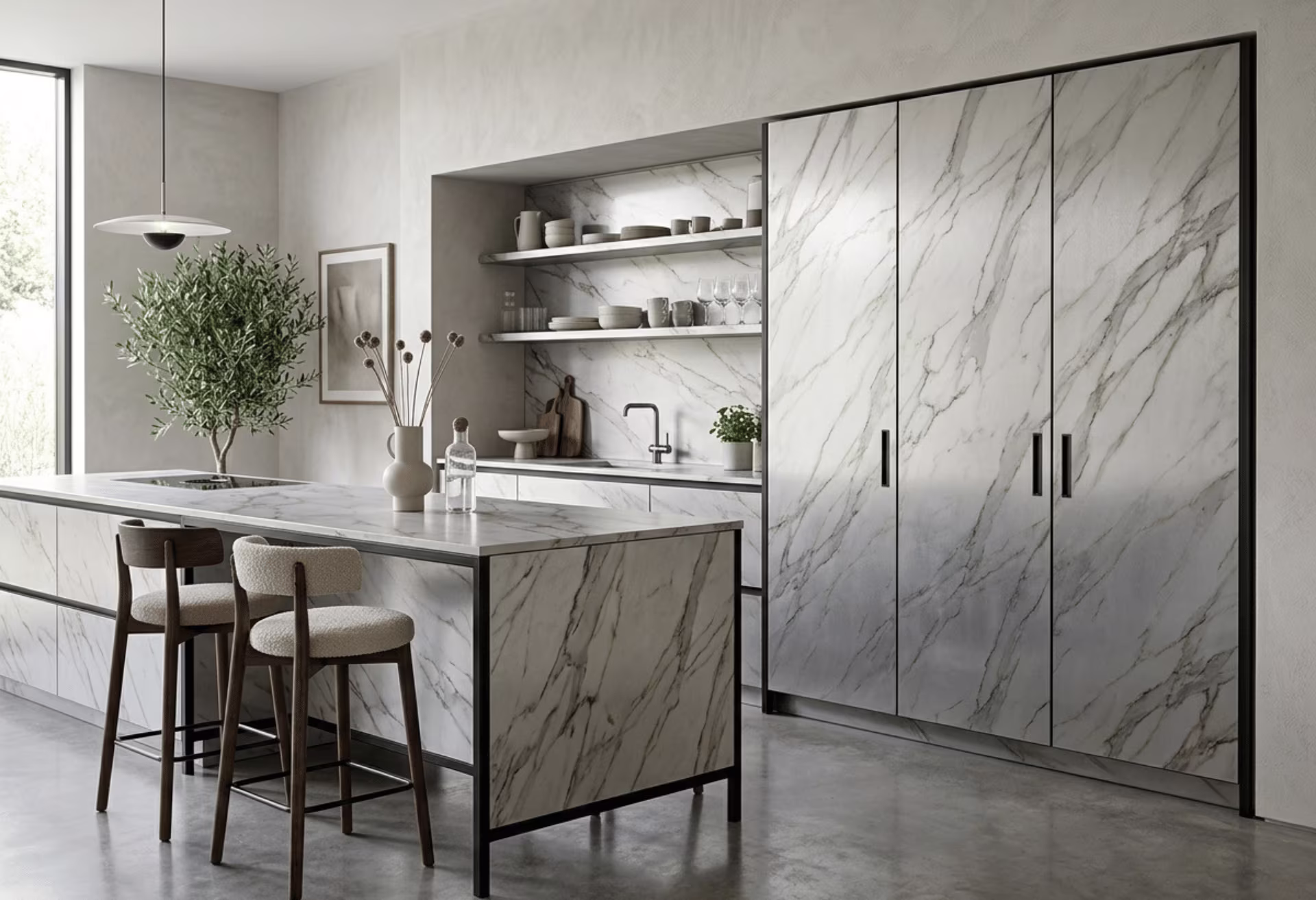 Marble steel furniture surfaces