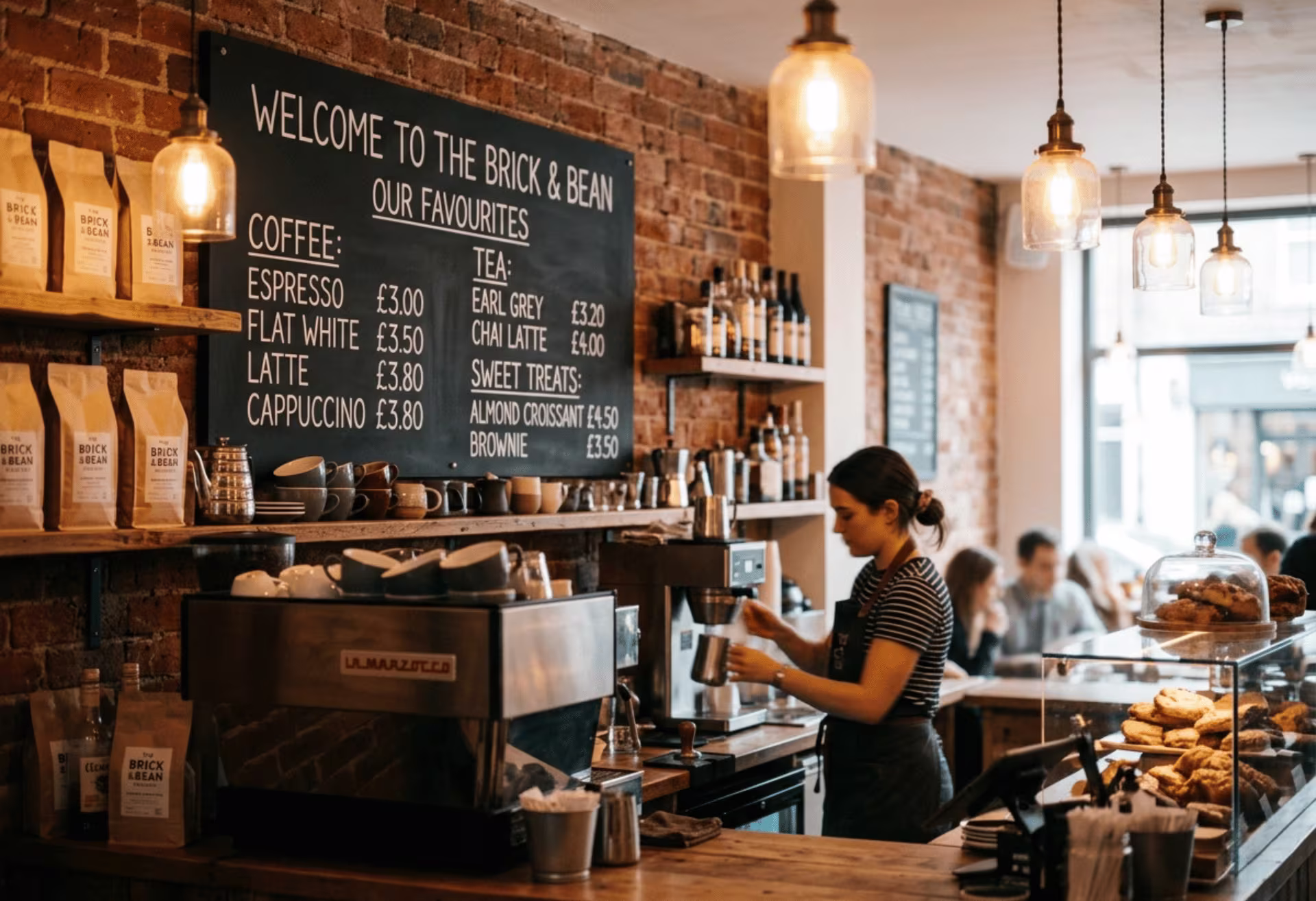 Black chalkboard menu board in cozy café