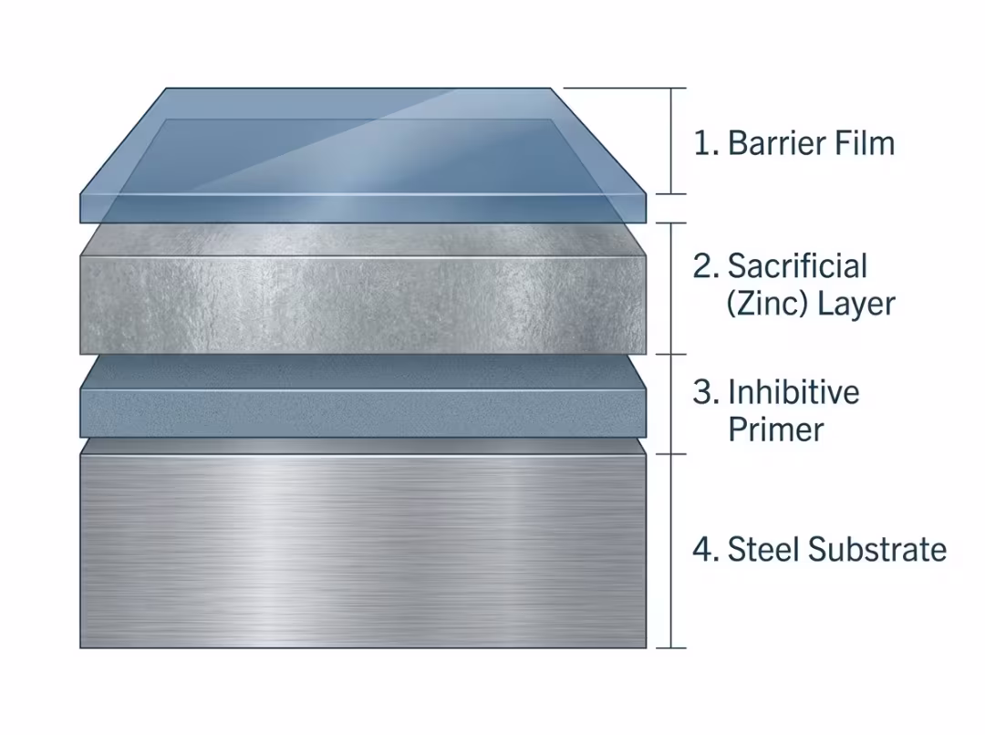 Coating layers protecting a steel panel Coating layers protecting a steel panel