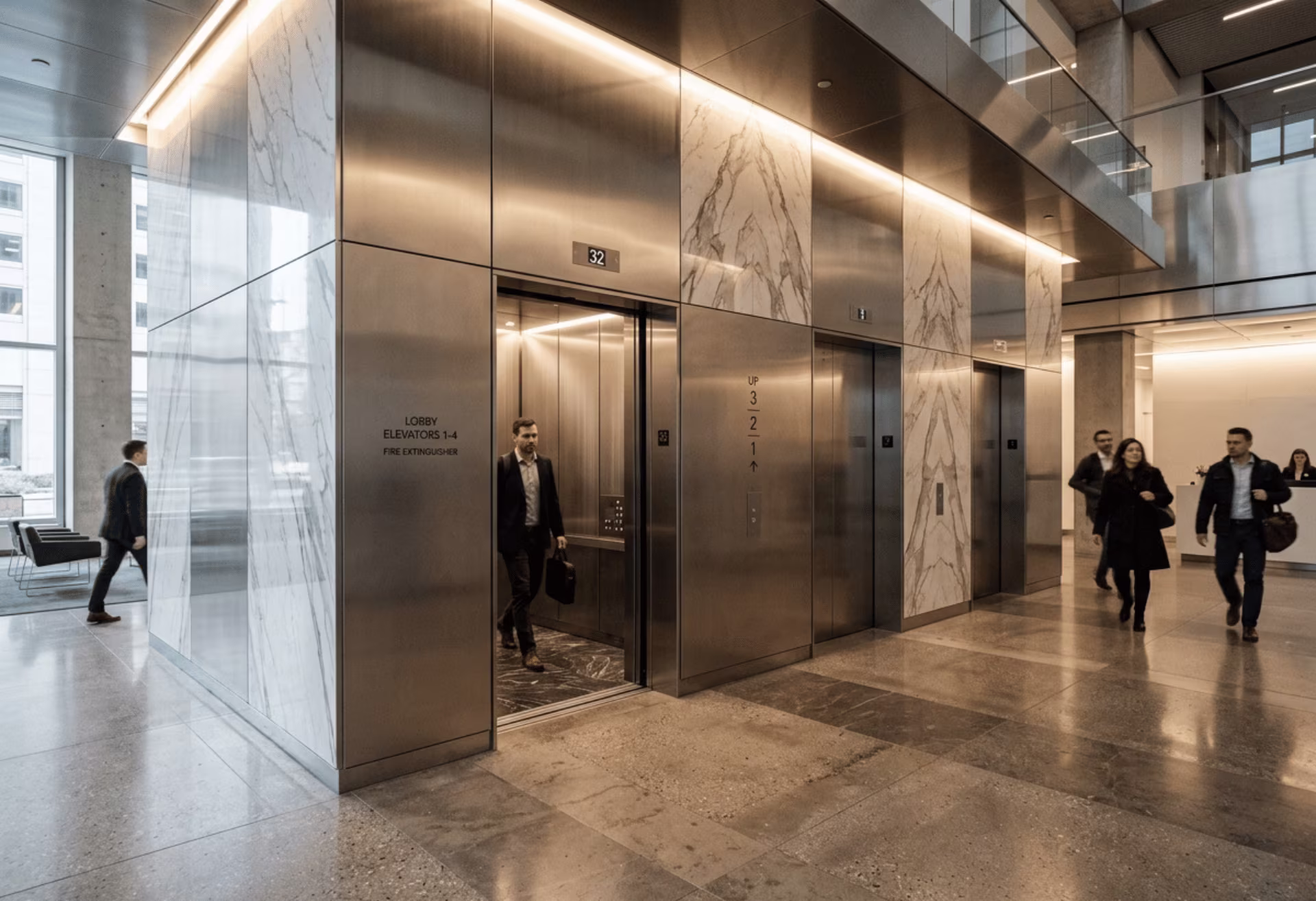 Hairline and marble elevator lobby cladding