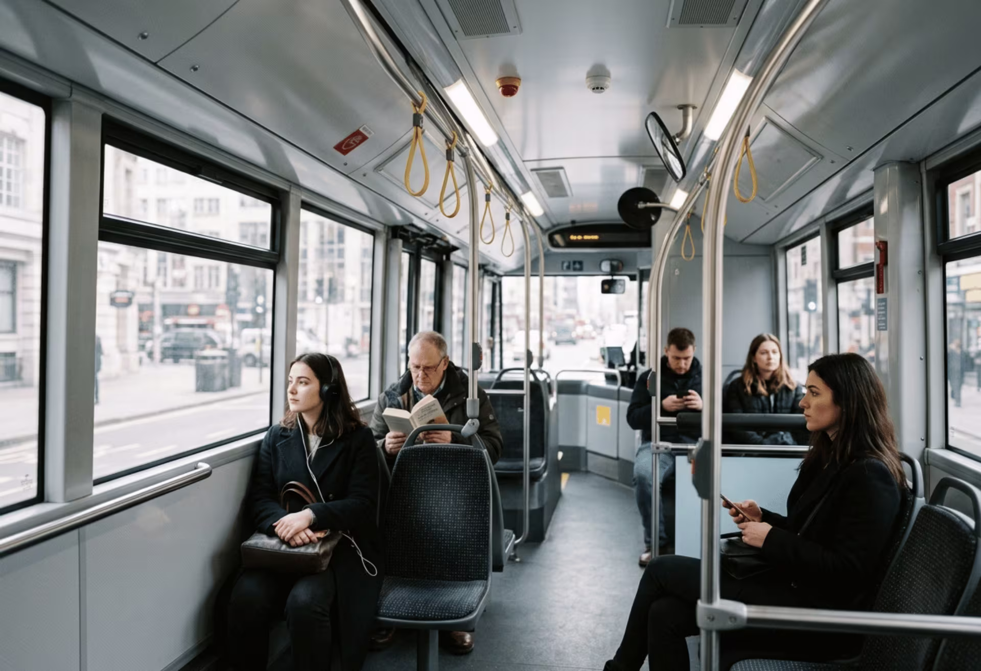 Laminated steel panels in bus interior
