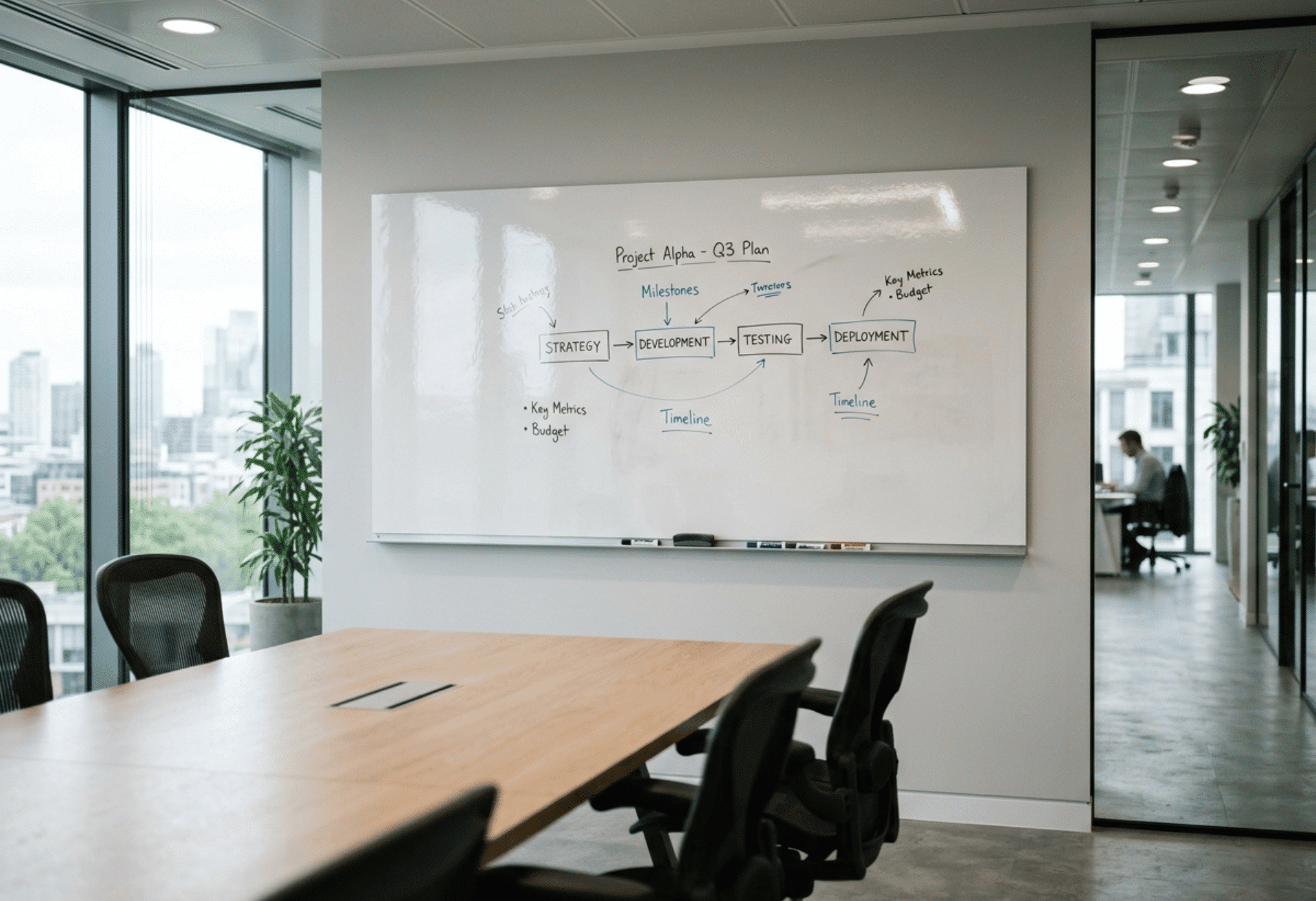 Magnetic whiteboard in office meeting room