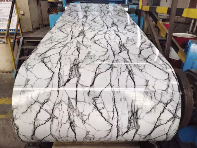 Marble effect printed steel panel finish