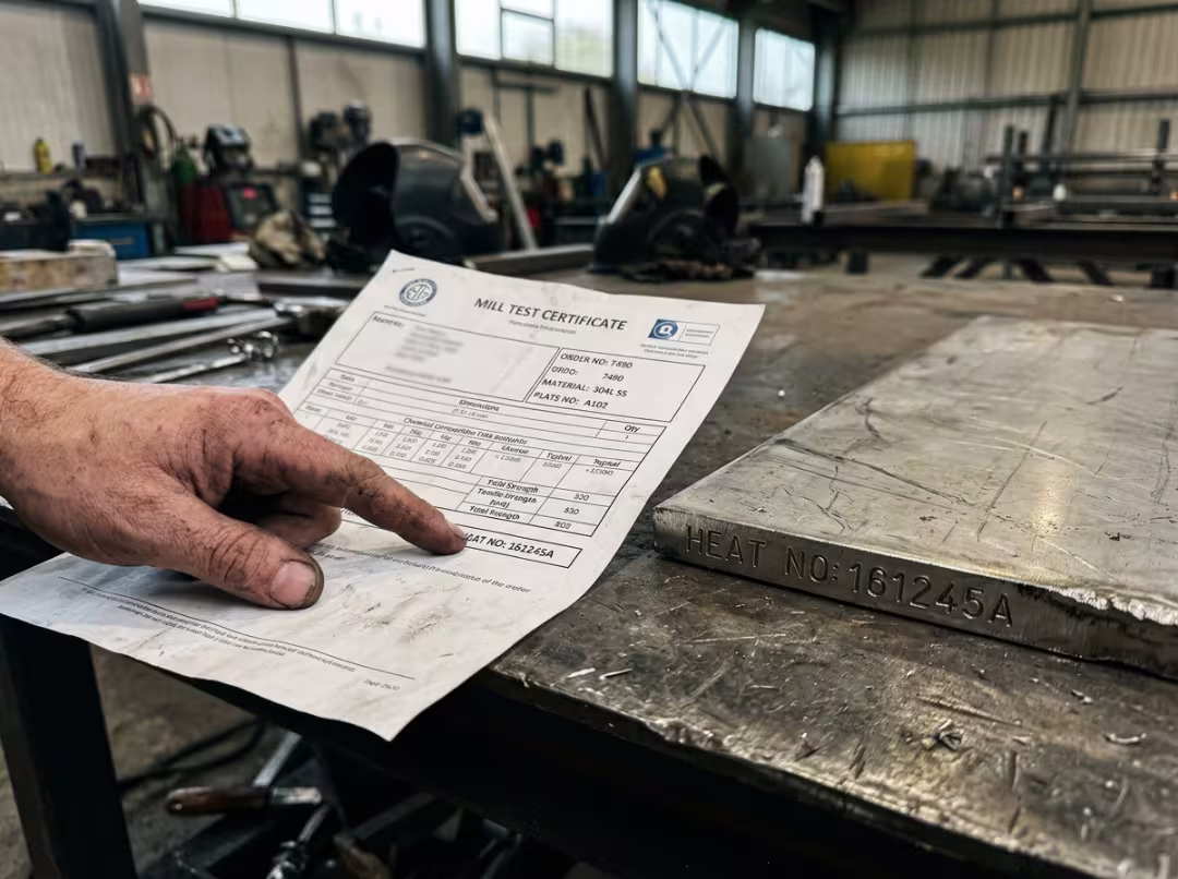 Mill test certificate beside stamped steel Mill test certificate beside stamped steel