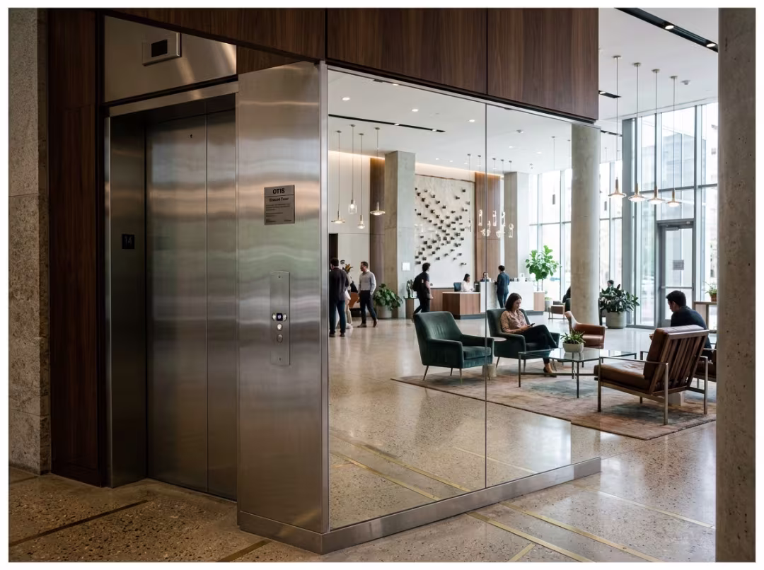 Mirror finish stainless panel in lobby Mirror finish stainless panel in lobby