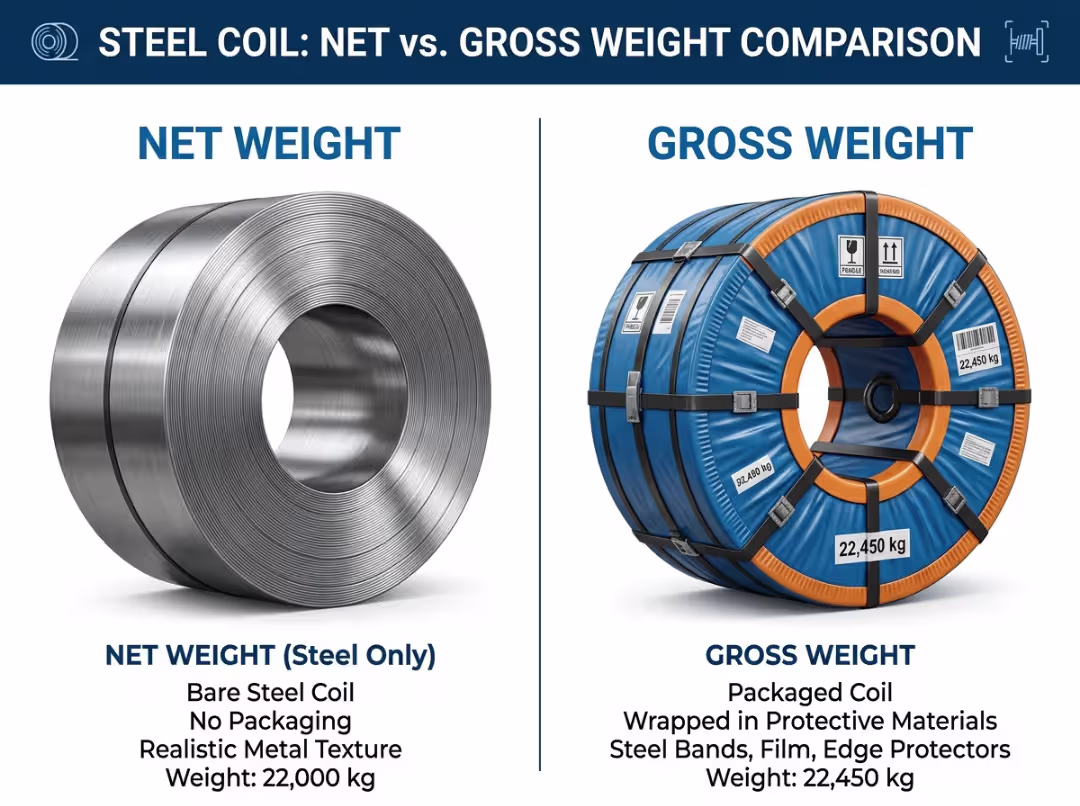Net weight versus gross weight steel coil Net weight versus gross weight steel coil