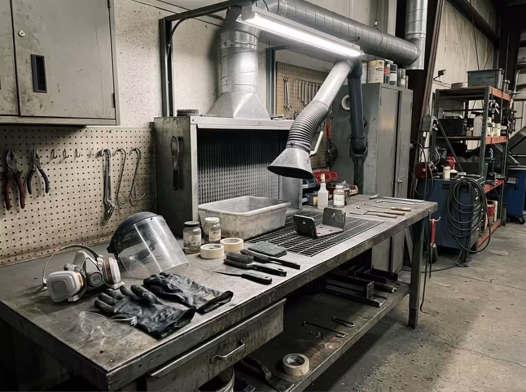 Powder coating prep workstation Powder coating prep workstation