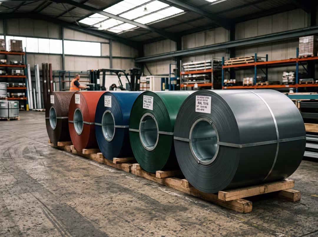 Prepainted color coated steel coils in warehouse Prepainted color coated steel coils in warehouse
