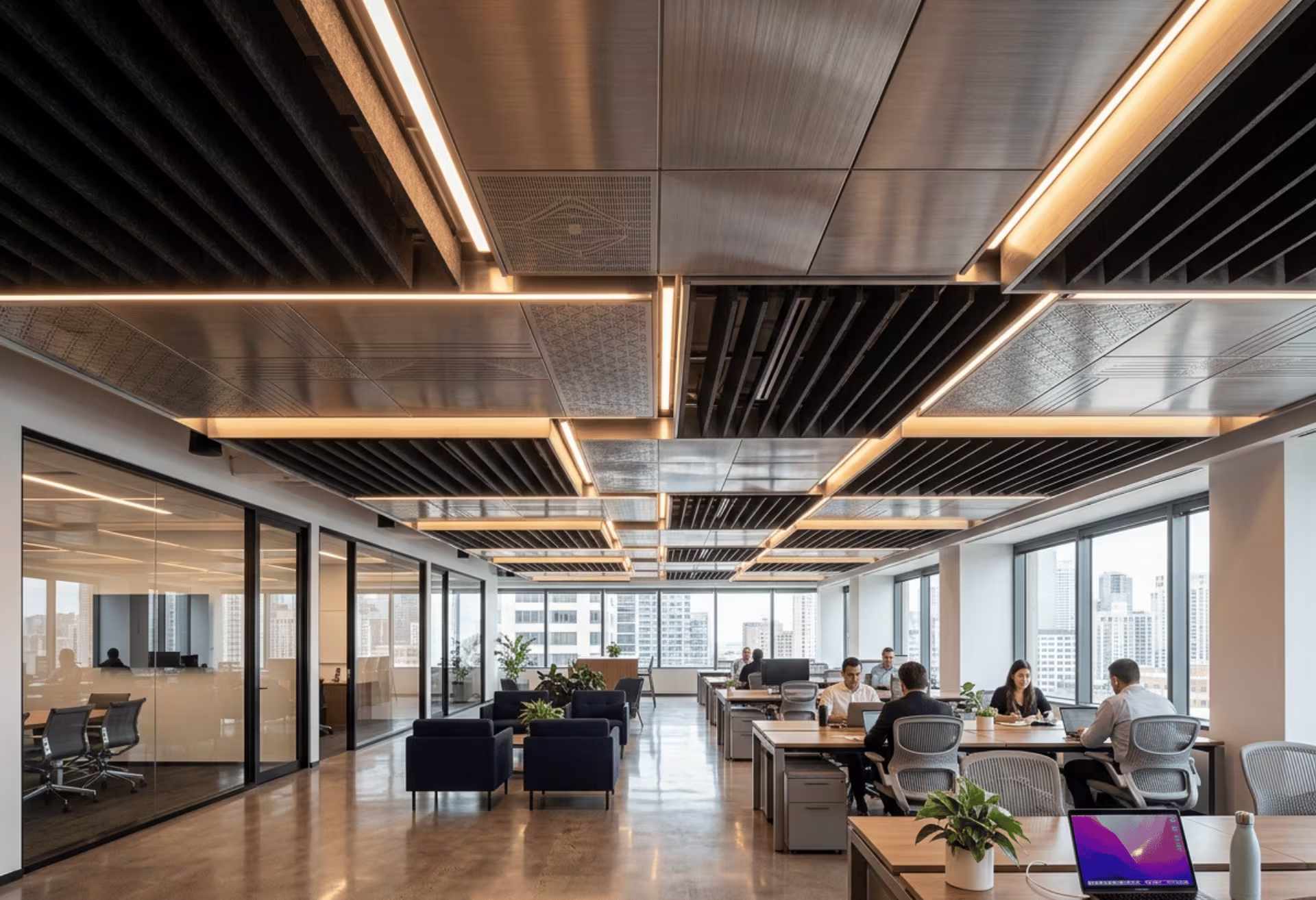 Printed and hairline steel ceiling tiles