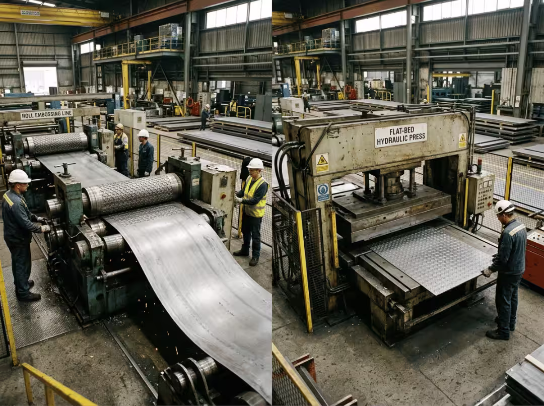 Roll embossing and flat bed pressing Roll embossing and flat bed pressing