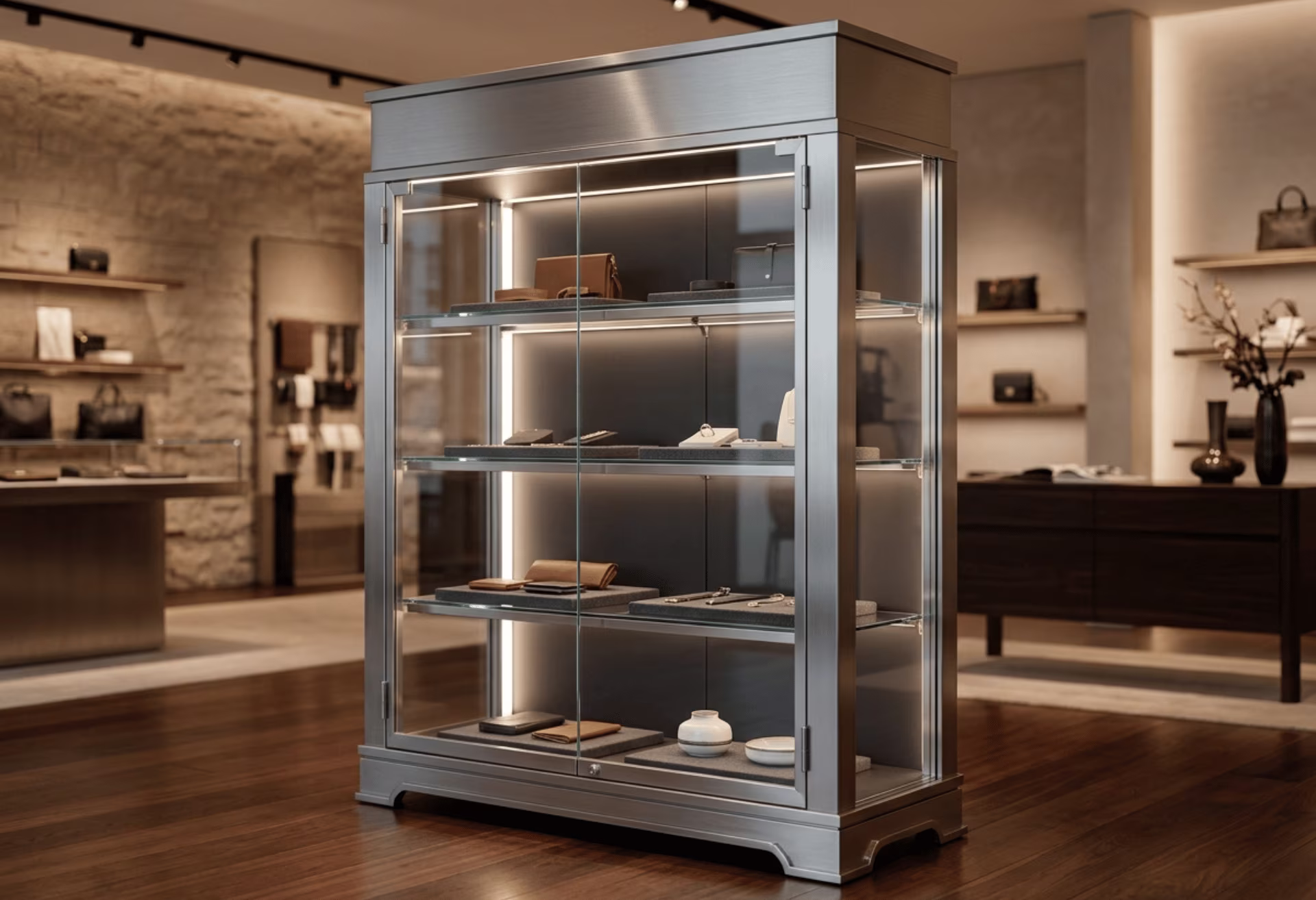 Showcase case steel trim