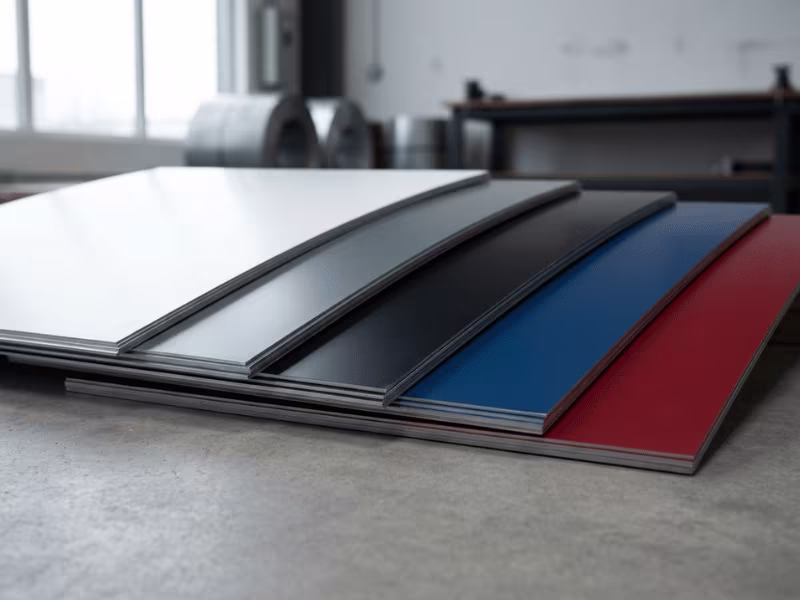Stacked colored PPGI steel sheets in studio