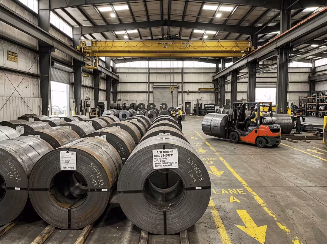 Steel coils in warehouse