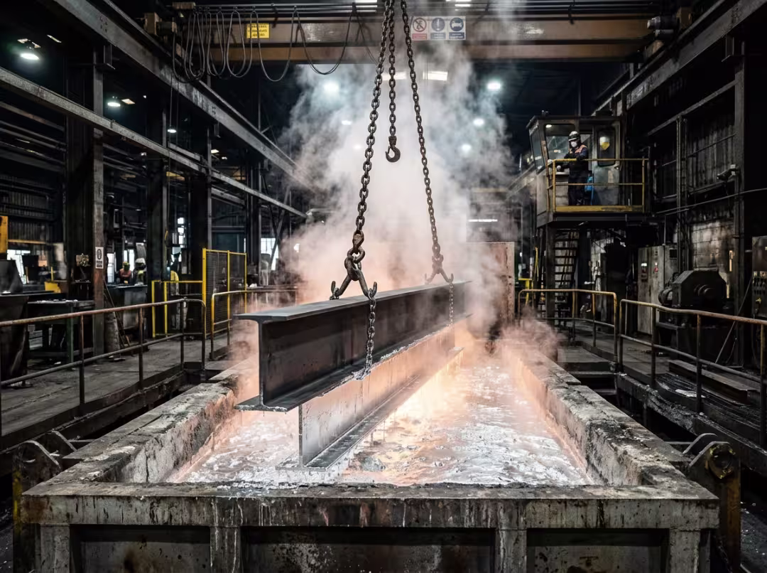 Steel dipped in molten zinc bath Steel dipped in molten zinc bath