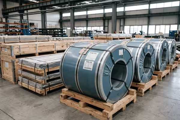 Steel pallets packed for seaworthy export