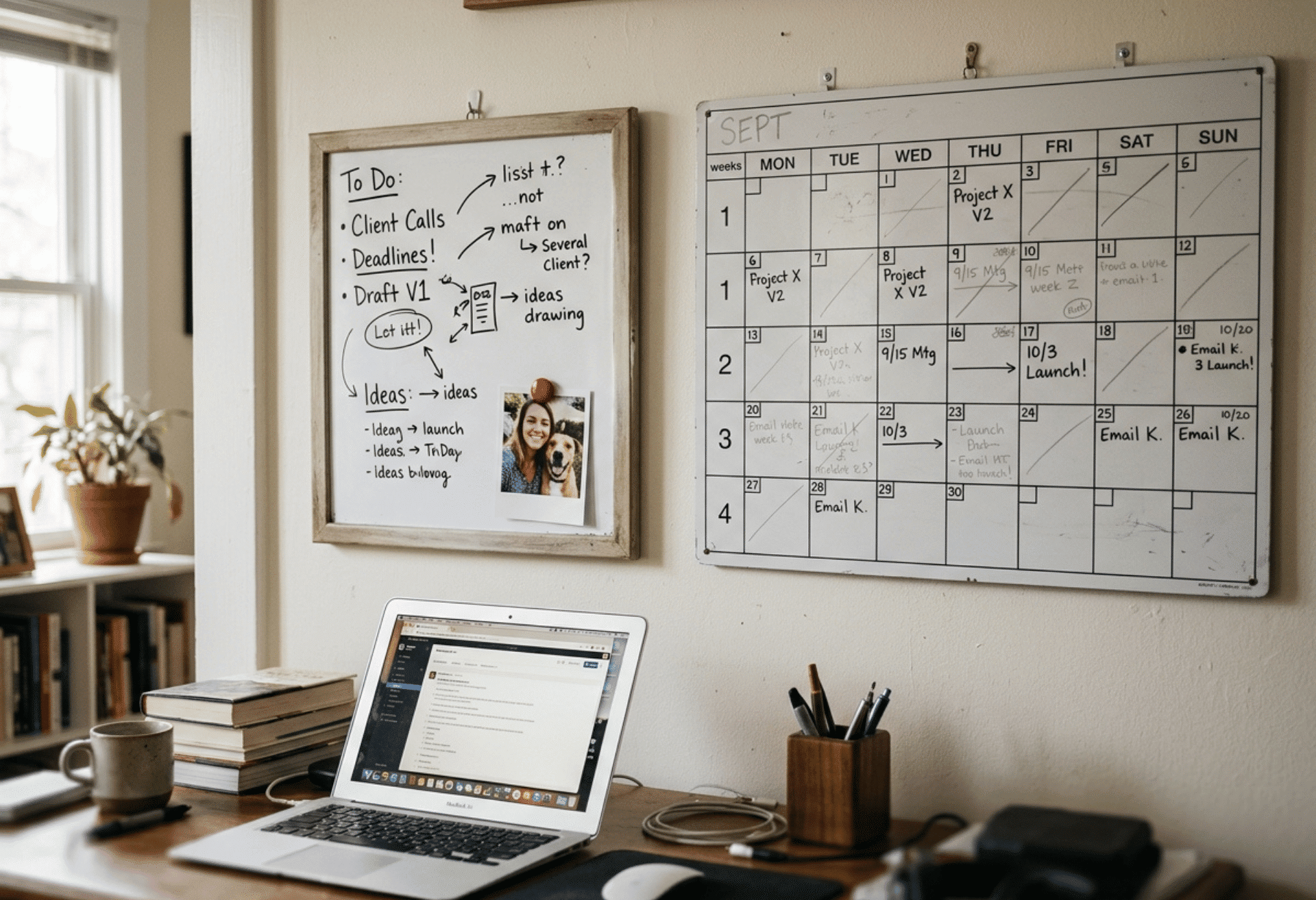 Whiteboard and gridline board in home office