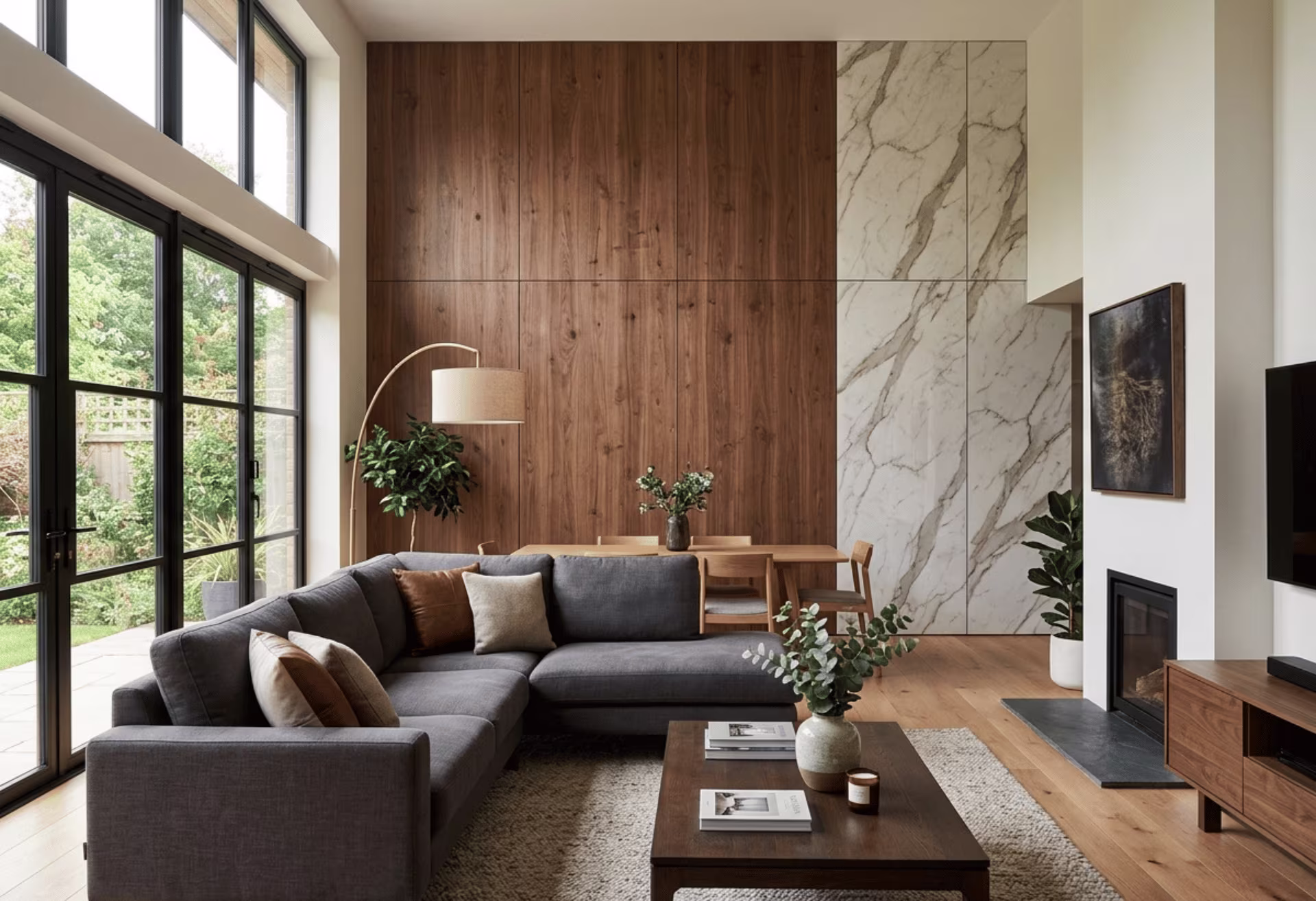 Wood grain and marble decorative wall panels