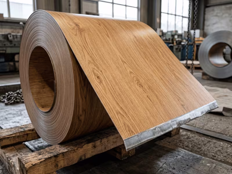 Wood grain print steel coil
