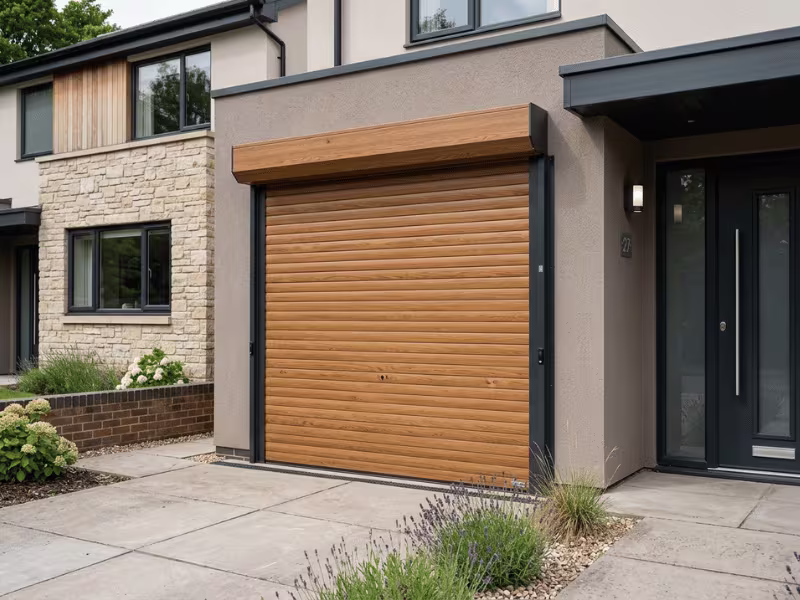 Wood grain roller shutter door