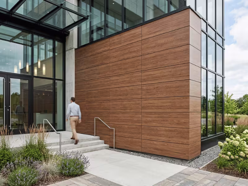 Wood grain steel cladding