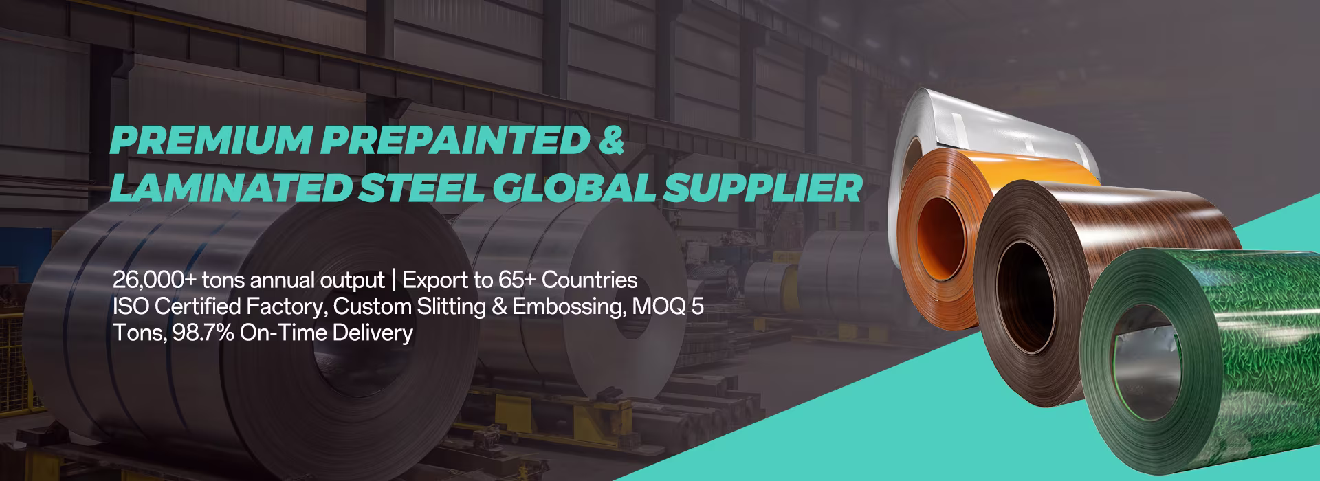 Prepainted and laminated steel global supplier banner