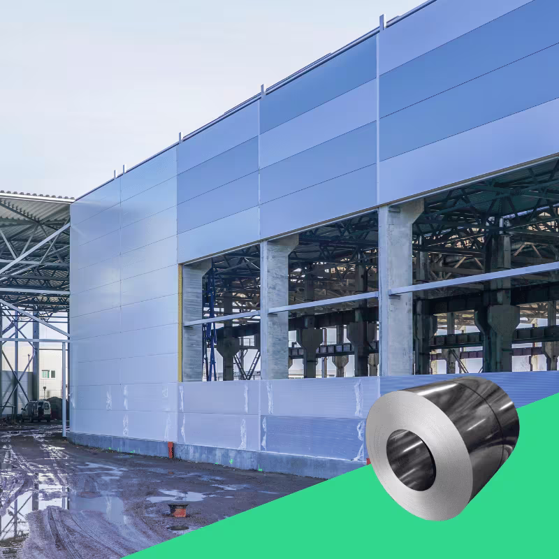 wall assembly of a new factory building using steel sandwich panels