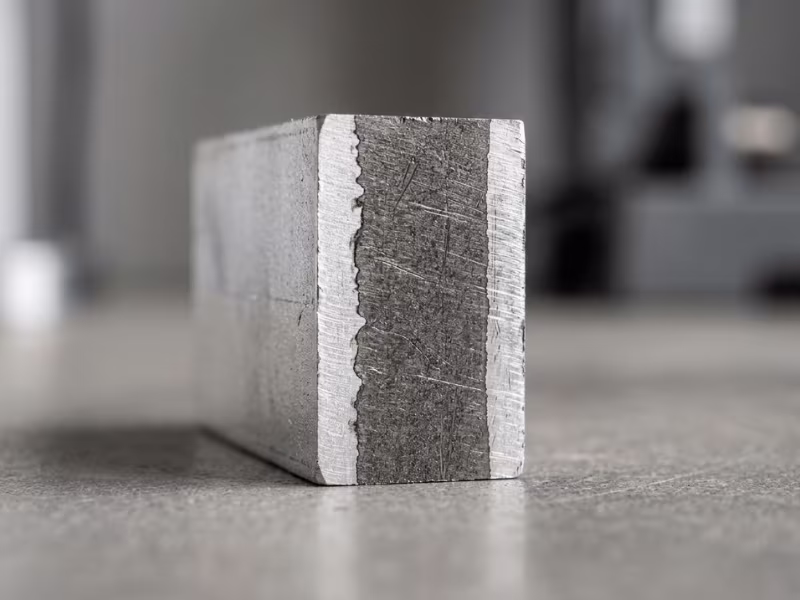 Aluminum coating layer over carbon steel core on a cut sample Aluminum coating layer over carbon steel core on a cut sample