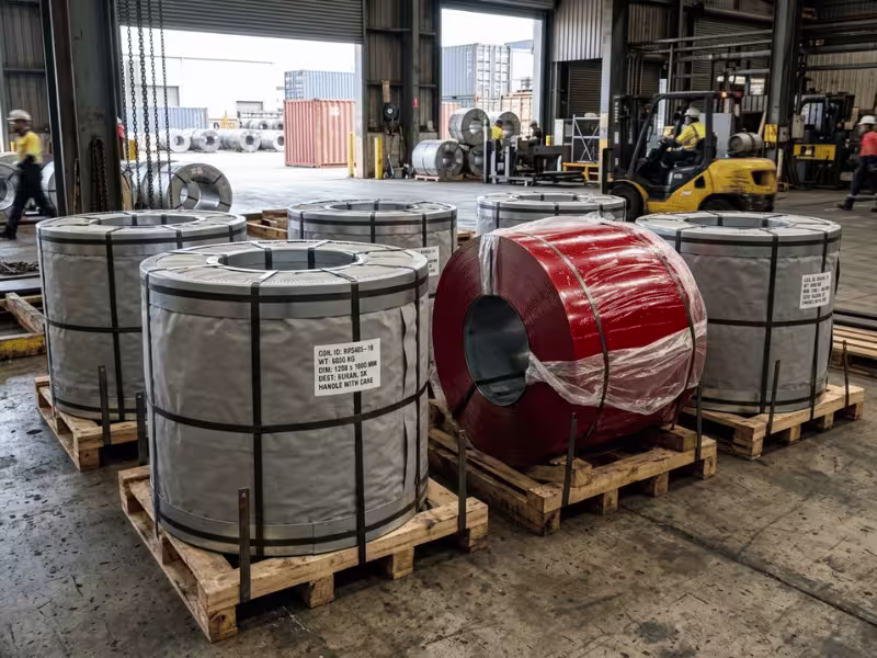 Prepainted steel coils packed for export Prepainted steel coils packed for export