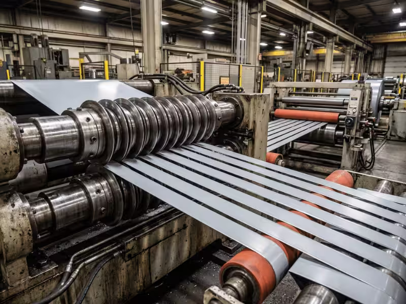 Slitting line cutting prepainted coil into narrow strips Slitting line cutting prepainted coil into narrow strips